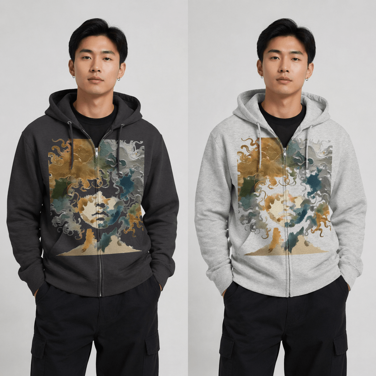 Abstract Medusa Zip Hoodie - Artistic Marble Goddess Graphic - InervoX