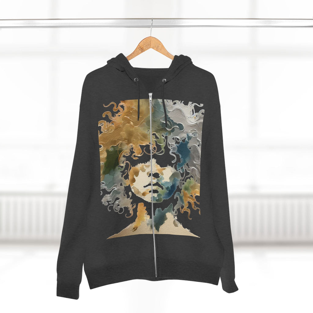Abstract Medusa Zip Hoodie - Artistic Marble Goddess Graphic Zip-Up - InervoX