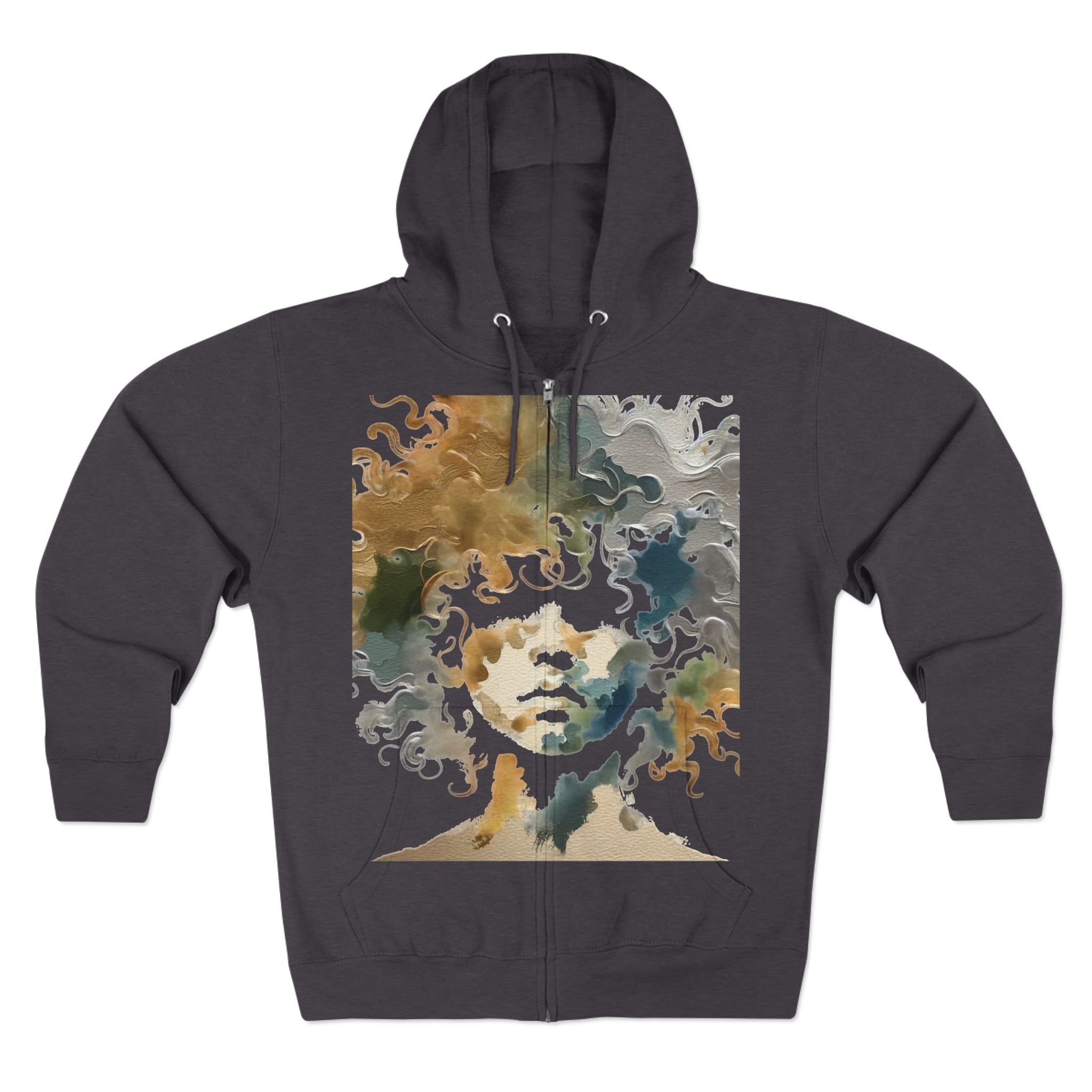 Abstract Medusa Zip Hoodie - Artistic Marble Goddess Graphic Zip-Up - InervoX