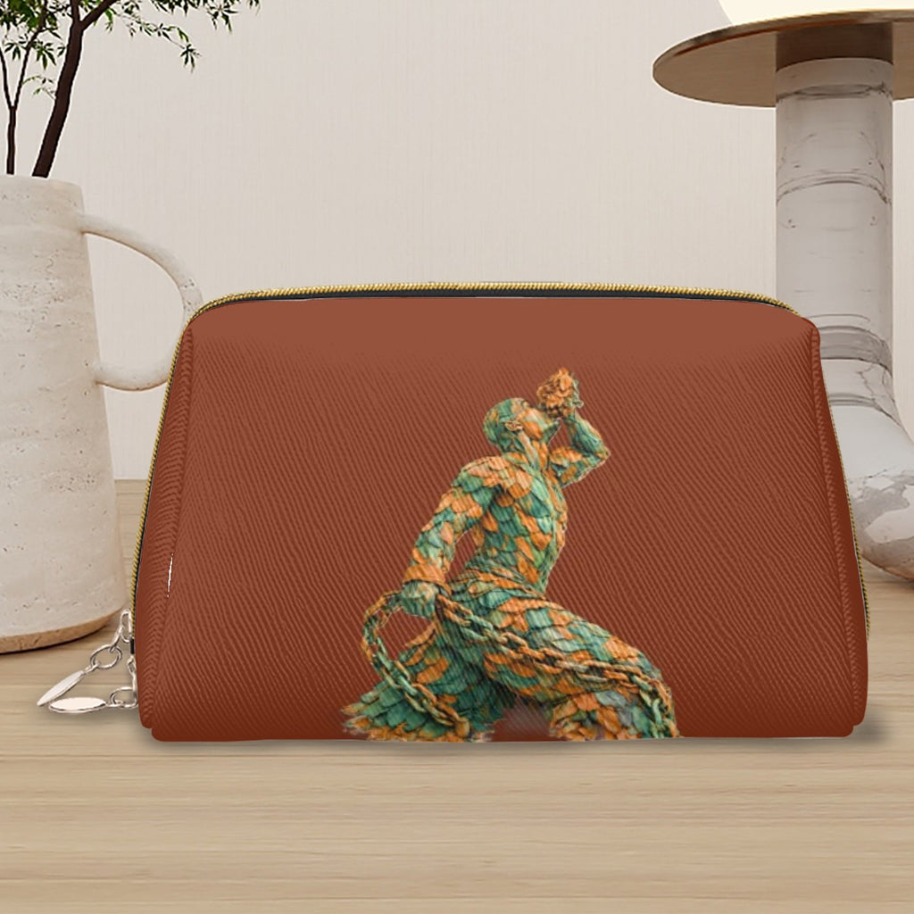 Women's Faux Leather Makeup Bag – Gold & Orange Neg Mawon Edition | Luxury Cosmetic Pouch