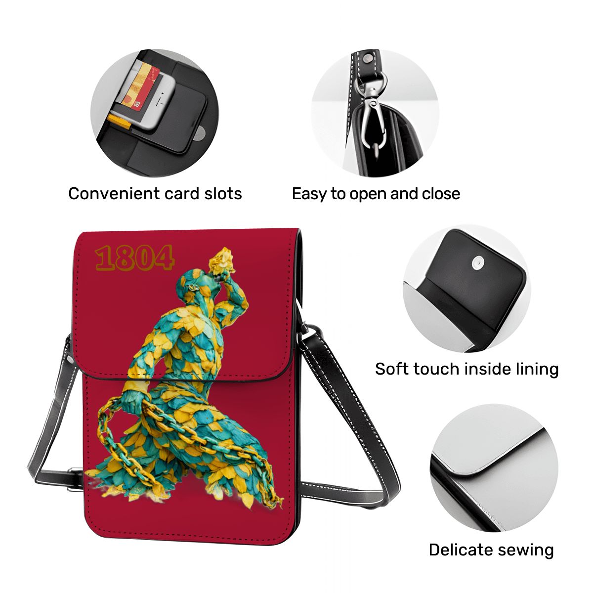 Leather Cell Phone Purse With Shoulder- Green & Yellow Neg Mawon The calling