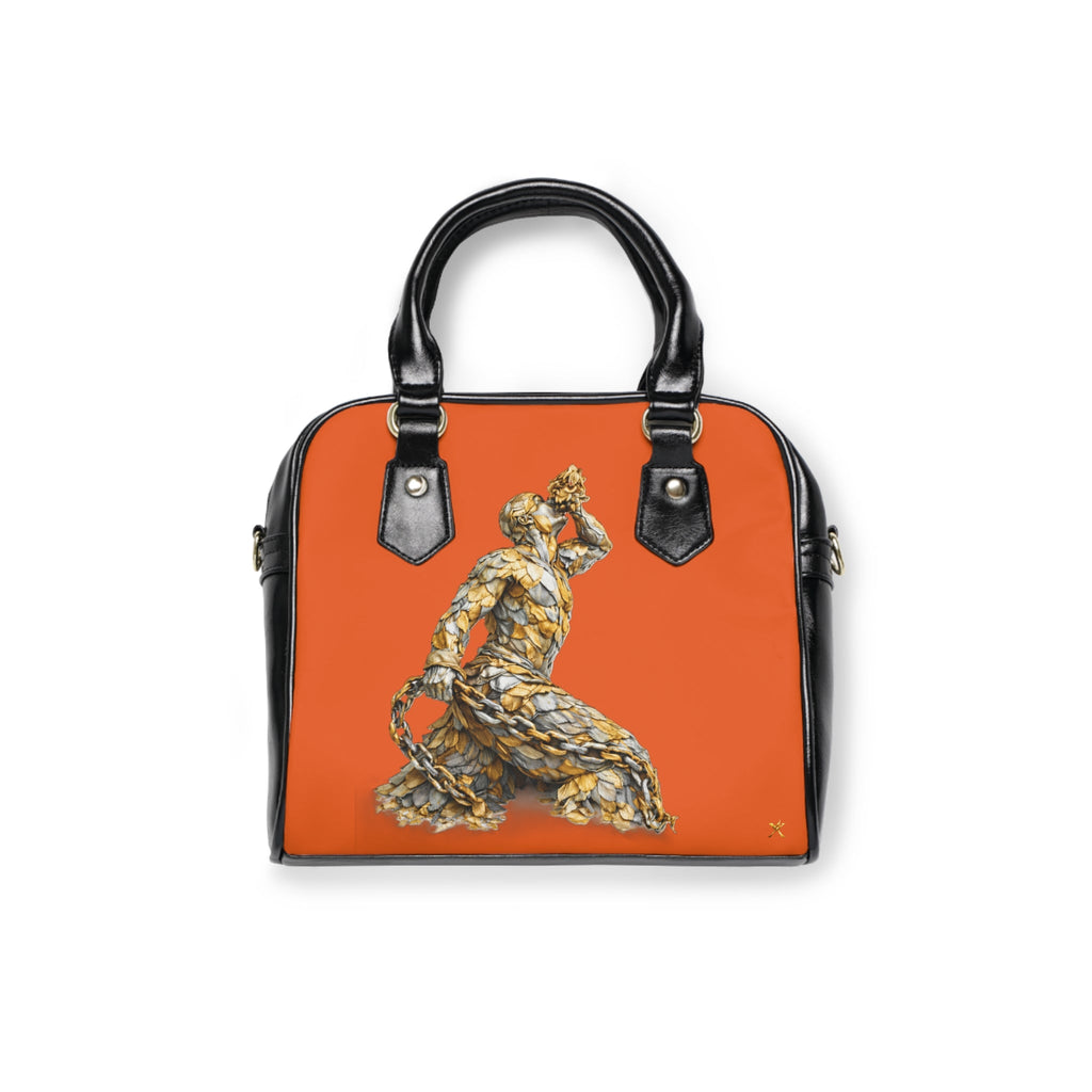 Artistic Shoulder Handbag Orange - Gold and silver Neg Marron design - InervoX