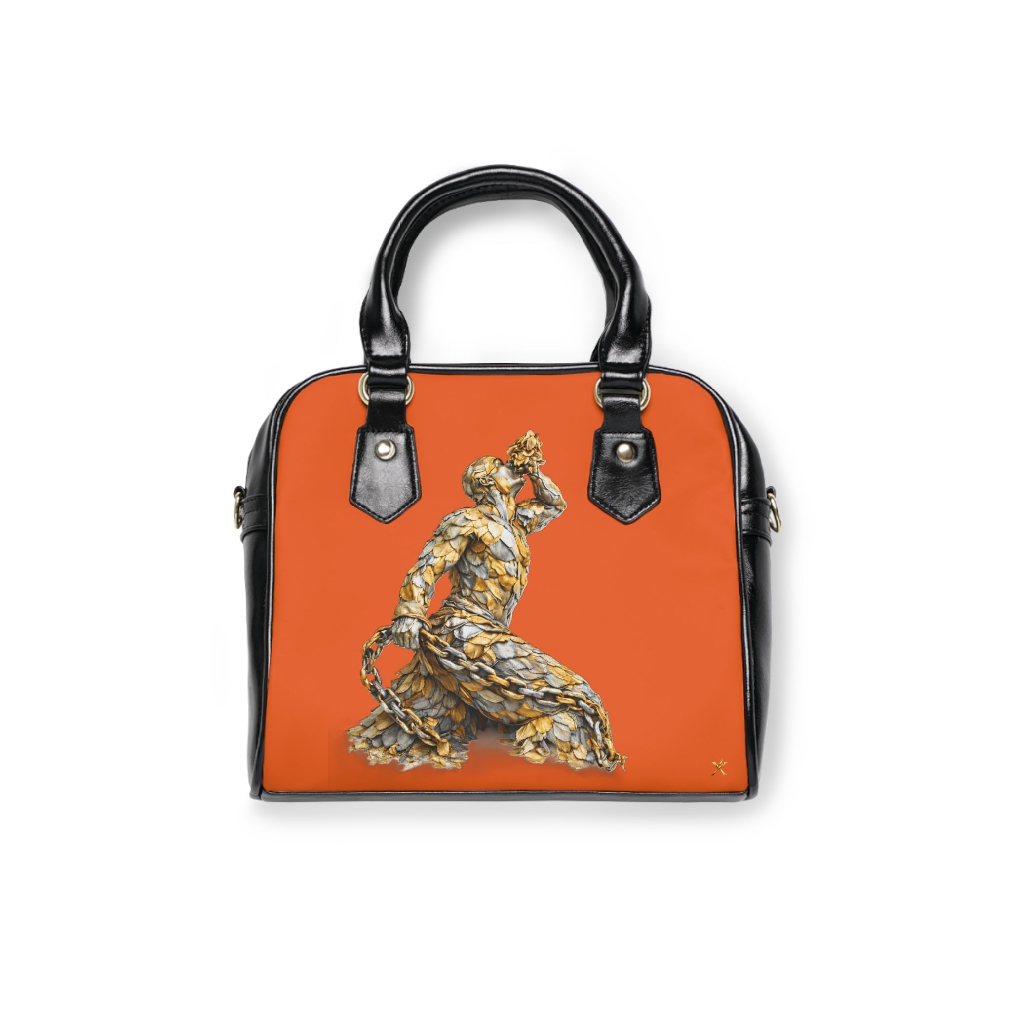 Artistic Shoulder Handbag Orange - Gold and silver Neg Marron design - InervoX