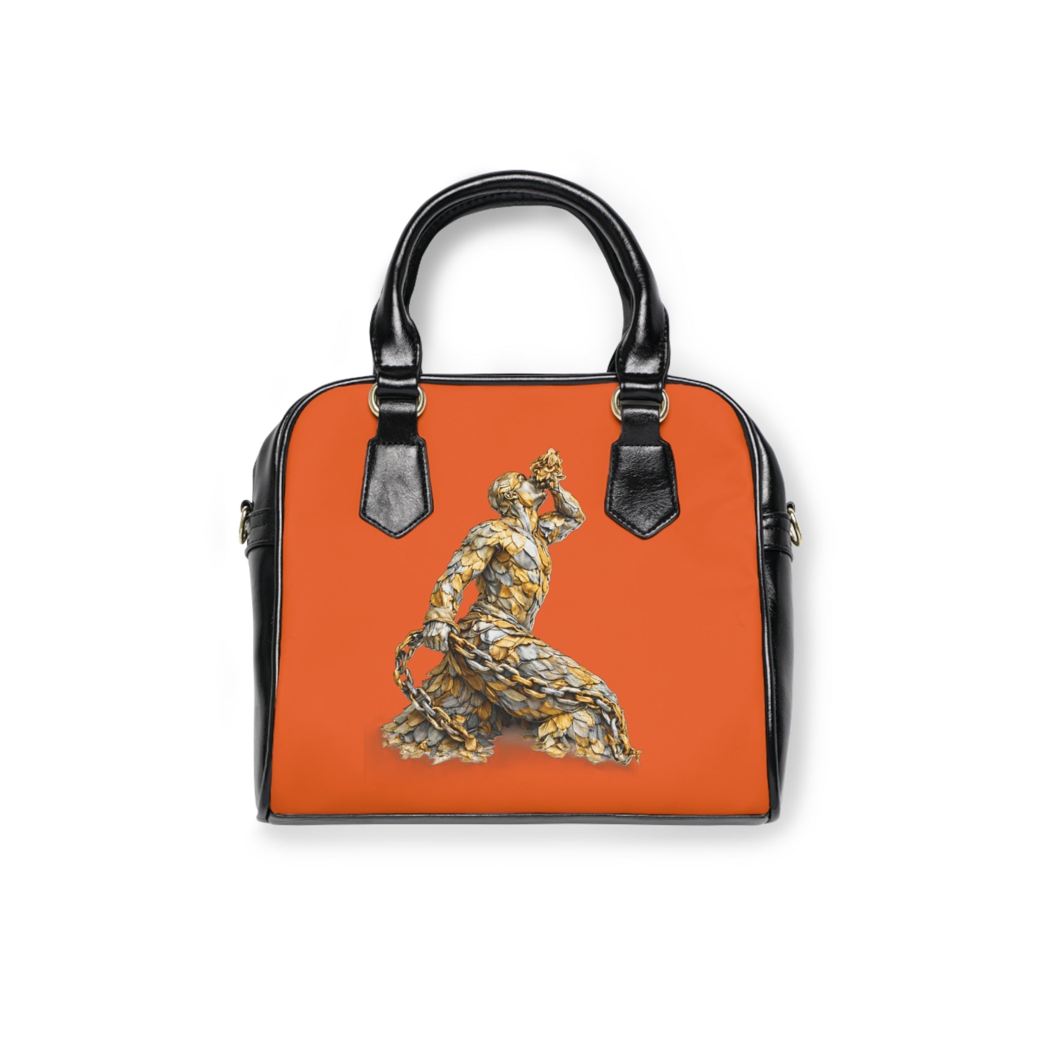 Artistic Shoulder Handbag Orange - Gold and silver Neg Marron design - InervoX