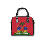 Artistic Shoulder Handbag - Red&Blue Neg Marron Feather Design & Emblem - InervoX