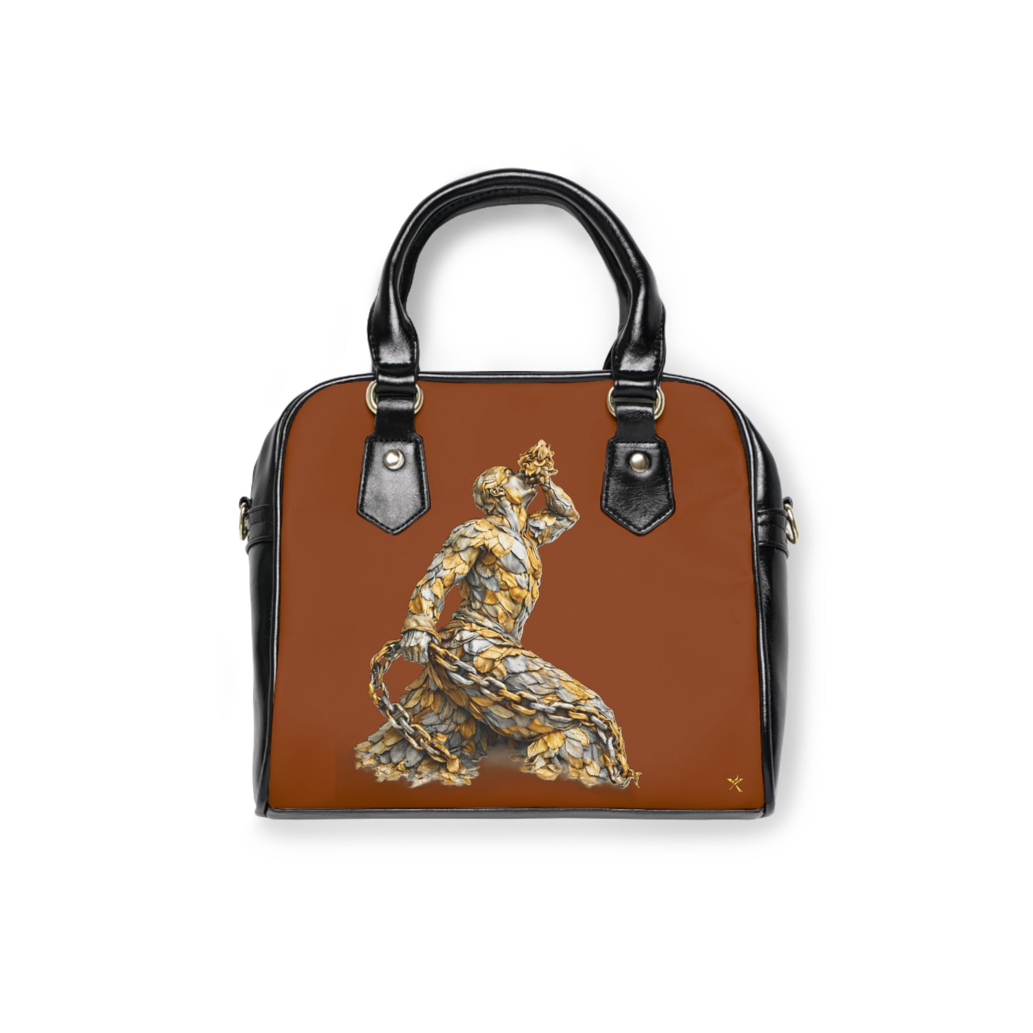 Artistic Shoulder Handbag Terra colour - Gold and silver Neg Marron design - InervoX