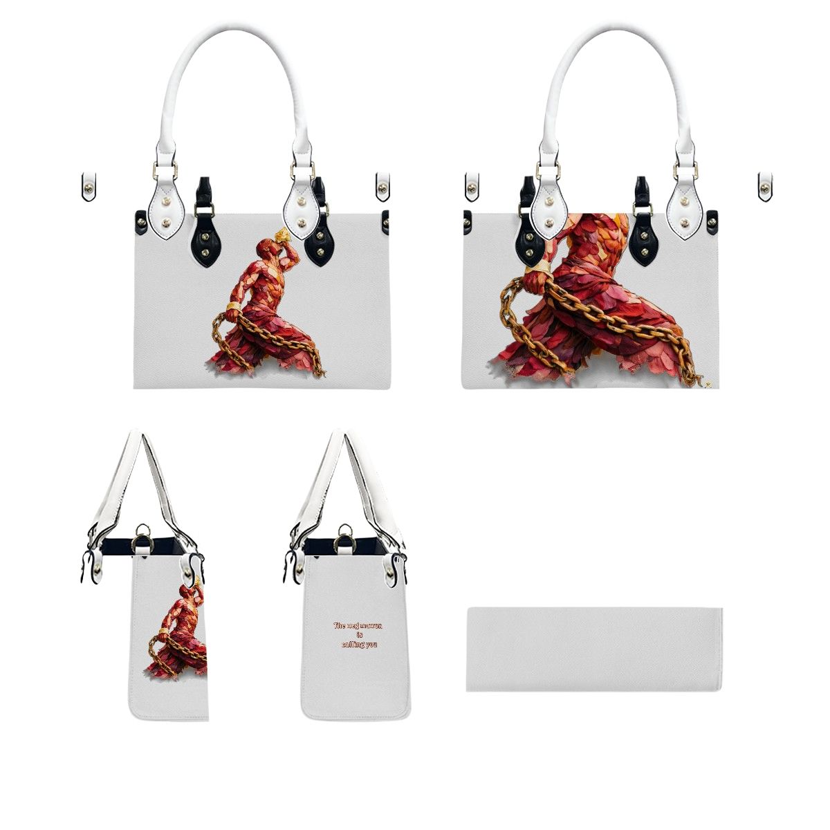Sac cabas en PU pour femmes InervoX Vision jeune garçon Eldar Beleu et rouge Silhouette musclée sculptée dans des pétales rouges pixel clair Silhouette musclée sculptée dans des pétales X doré avec flammes entrelacées (1)