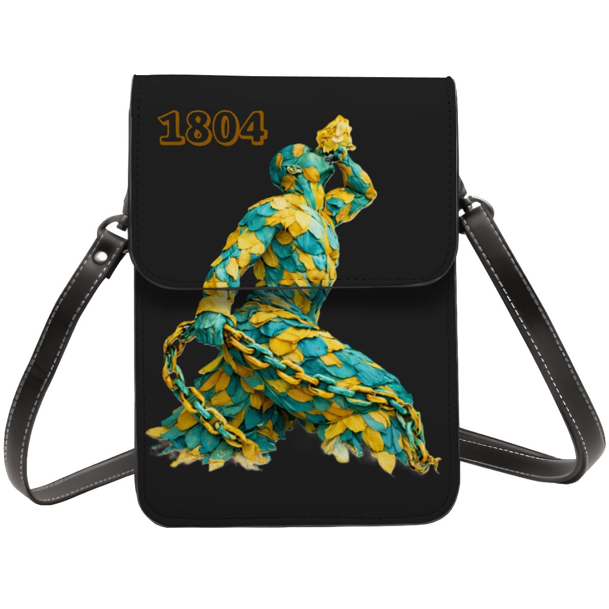 Leather Cell Phone Purse With Shoulder- Green & Yellow Neg Mawon The calling
