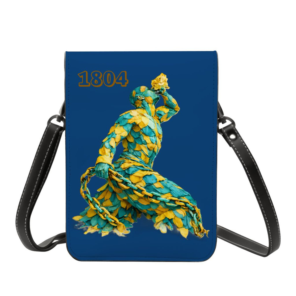 Leather Cell Phone Purse With Shoulder- Green & Yellow Neg Mawon The calling