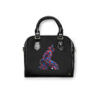 Black Artistic Shoulder Handbag - Red & Blue Neg Marron Feather Design - InervoX