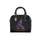Black Artistic Shoulder Handbag - Red & Blue Neg Marron Feather Design - InervoX