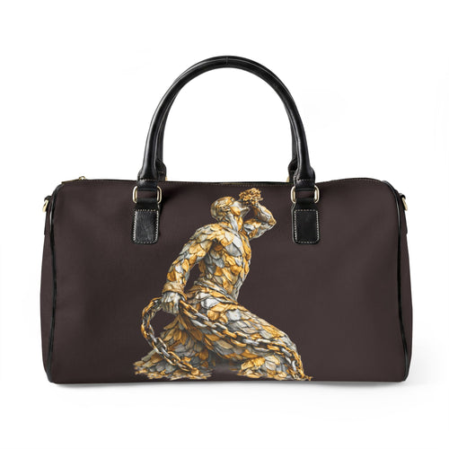 Black Leather Travel Bag - Neg Marron with Gold and silver Accents - InervoX