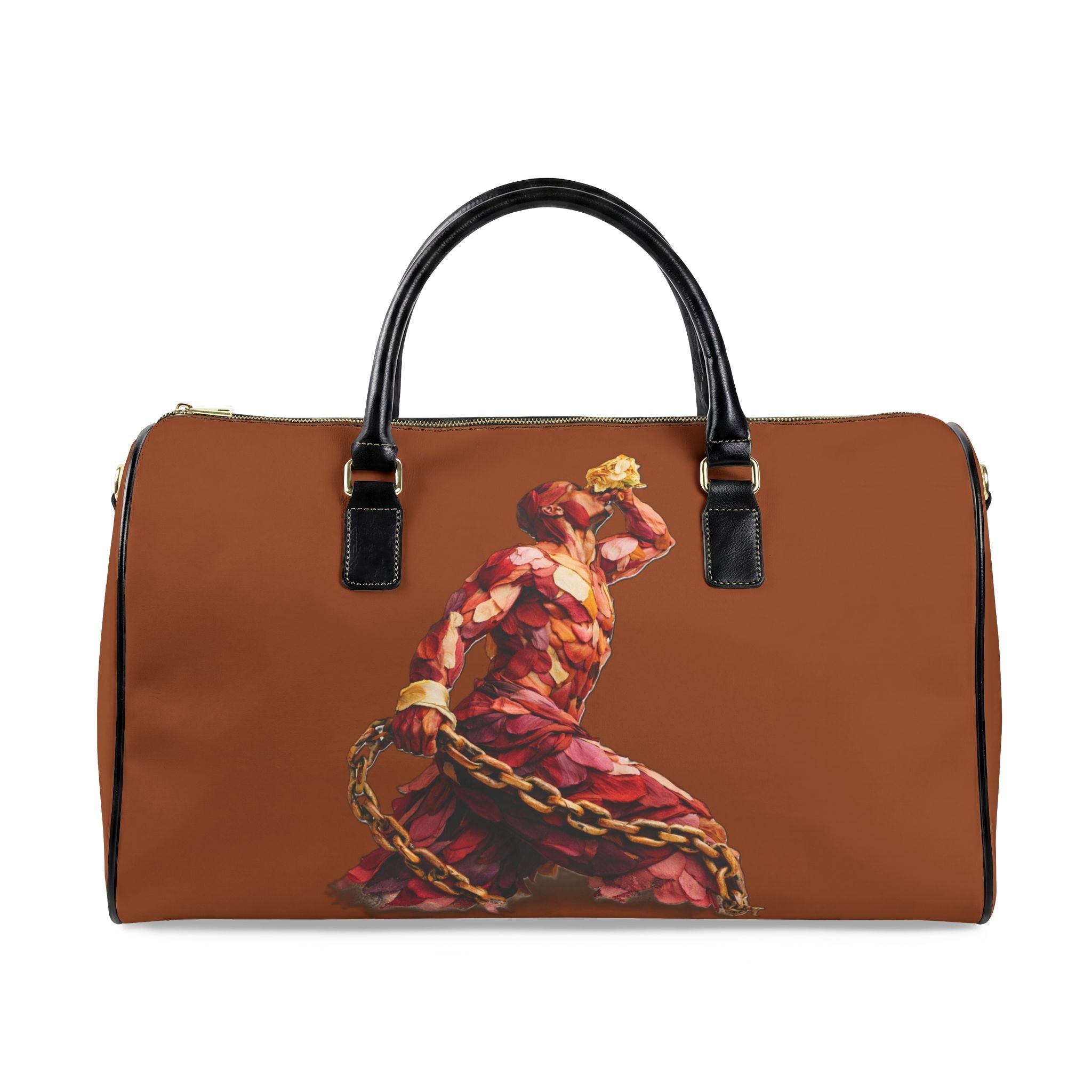 Brown Leather Travel Bag- Neg Marron Red with Gold Accents - InervoX