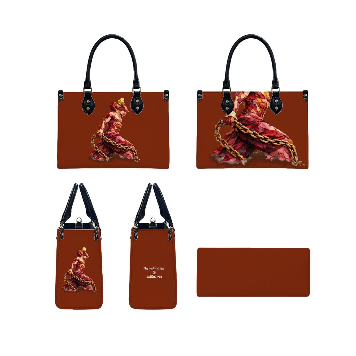 Brown PU Tote Bag for Women InervoX- Red & Gold Neg Mawon - InervoX