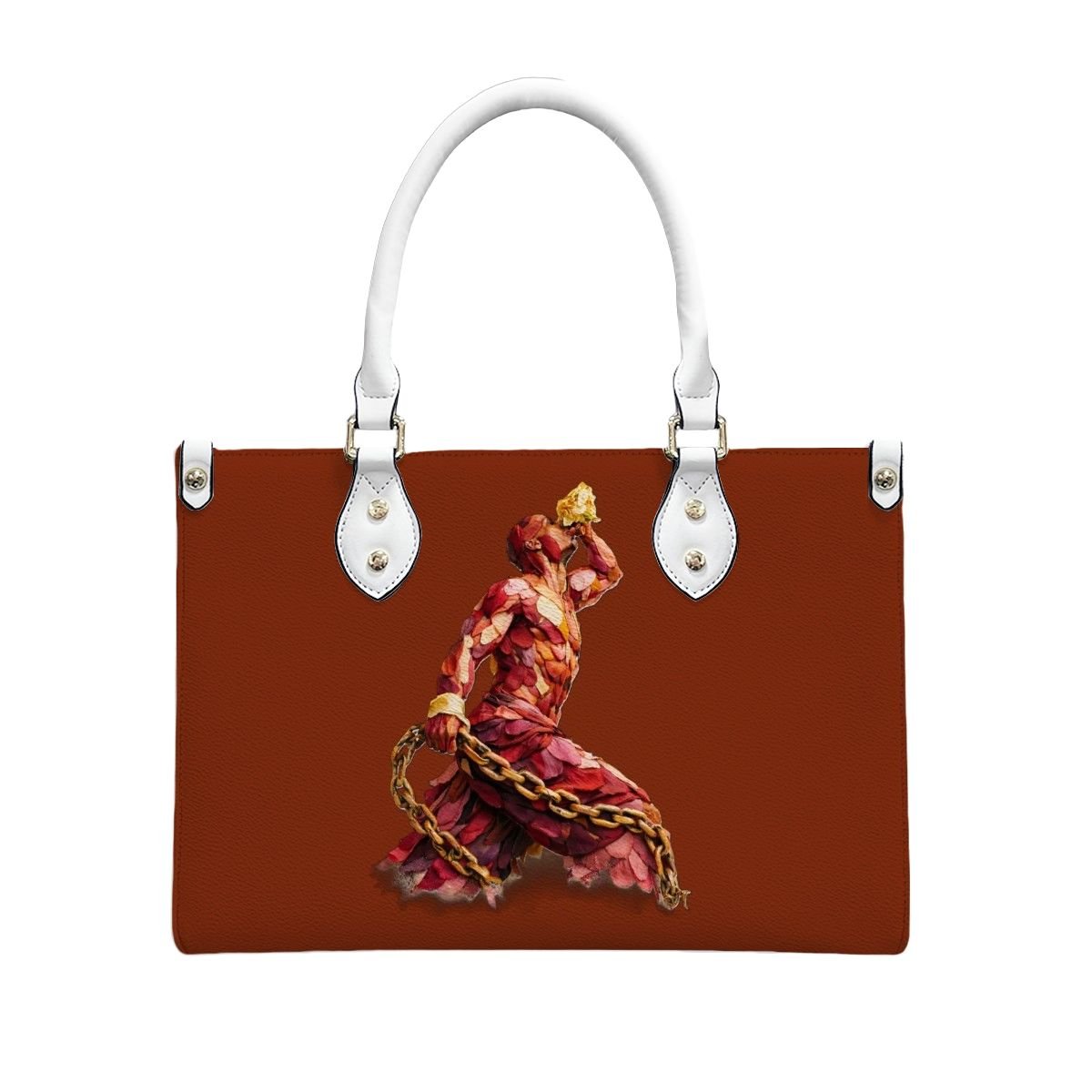 Brown PU Tote Bag for Women InervoX- Red & Gold Neg Mawon - InervoX