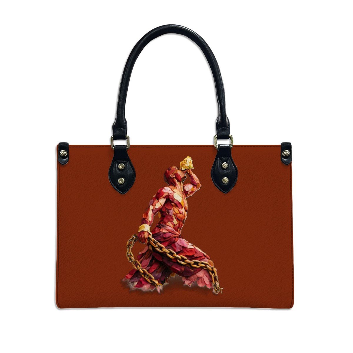 Brown PU Tote Bag for Women InervoX- Red & Gold Neg Mawon - InervoX