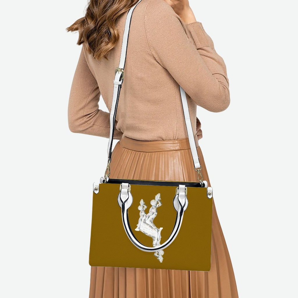 PU Tote Bag for Women with Artistic Neg Marron