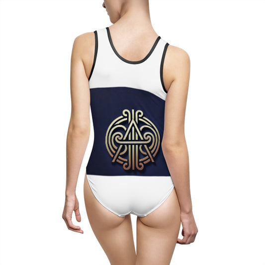 Chic Women's Classic One - Piece Swimsuit - Retro Infinity Design A letter - InervoX