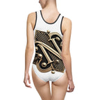 Chic Women's Classic One-Piece Swimsuit - Retro Infinity Design N letter - InervoX