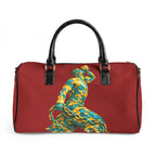 Chilli Red Leather Travel Bag - Neg Marron with Blue and Yellow Accents - InervoX