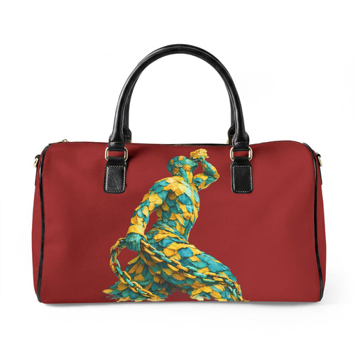 Chilli Red Leather Travel Bag - Neg Marron with Blue and Yellow Accents - InervoX
