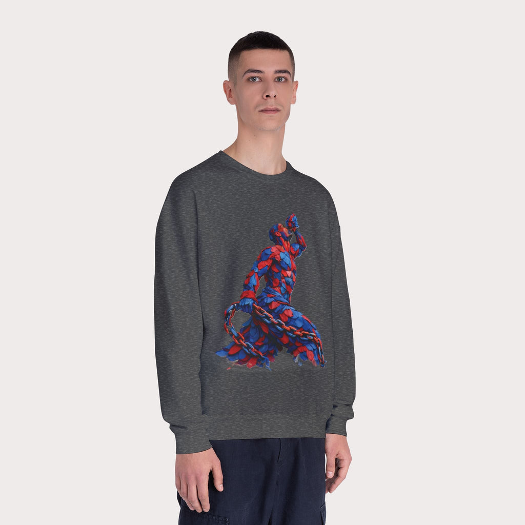Crewneck Sweatshirt - Unisex Design Red/Blue Feathers - InervoX
