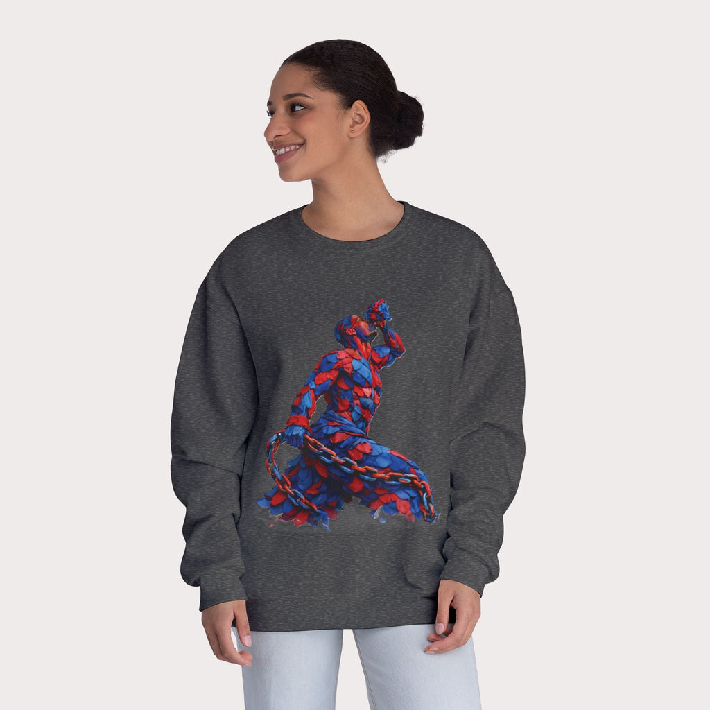 Crewneck Sweatshirt - Unisex Design Red/Blue Feathers - InervoX