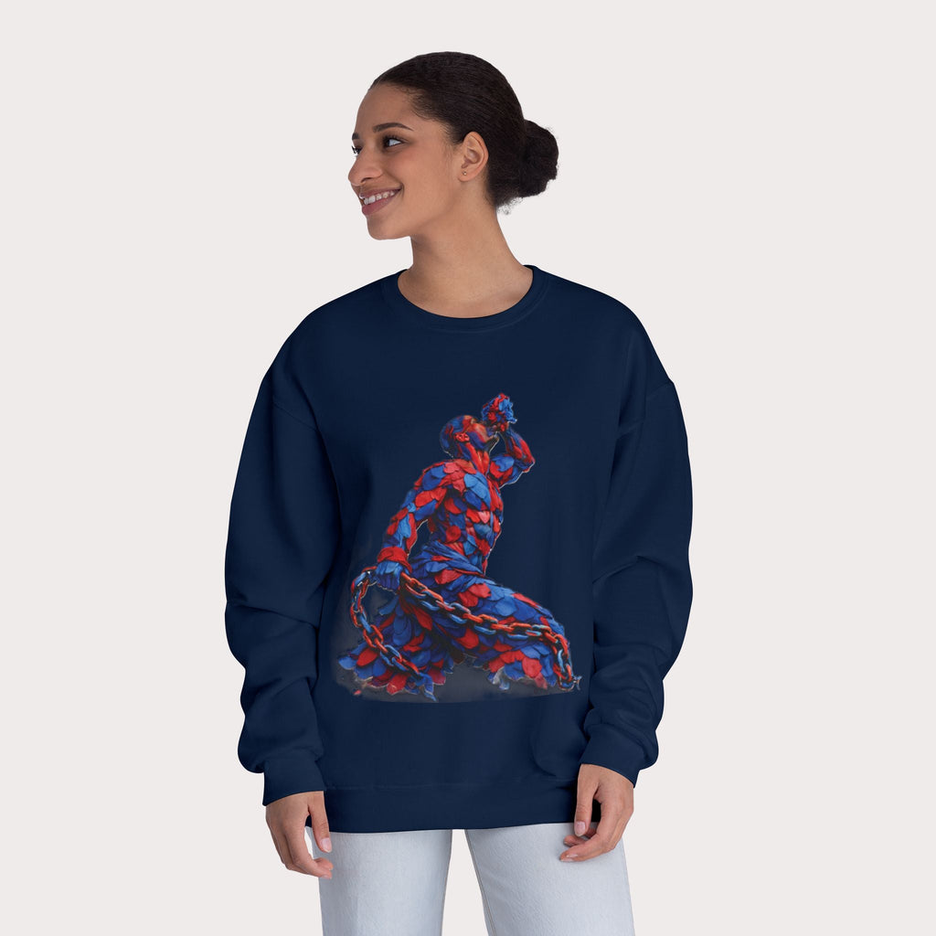 Crewneck Sweatshirt - Unisex Design Red/Blue Feathers - InervoX