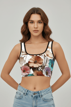 Cropped Women's Tank Top- Flower Print - InervoX