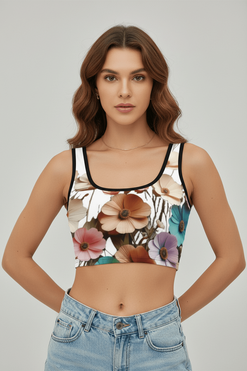 Cropped Women's Tank Top- Flower Print - InervoX