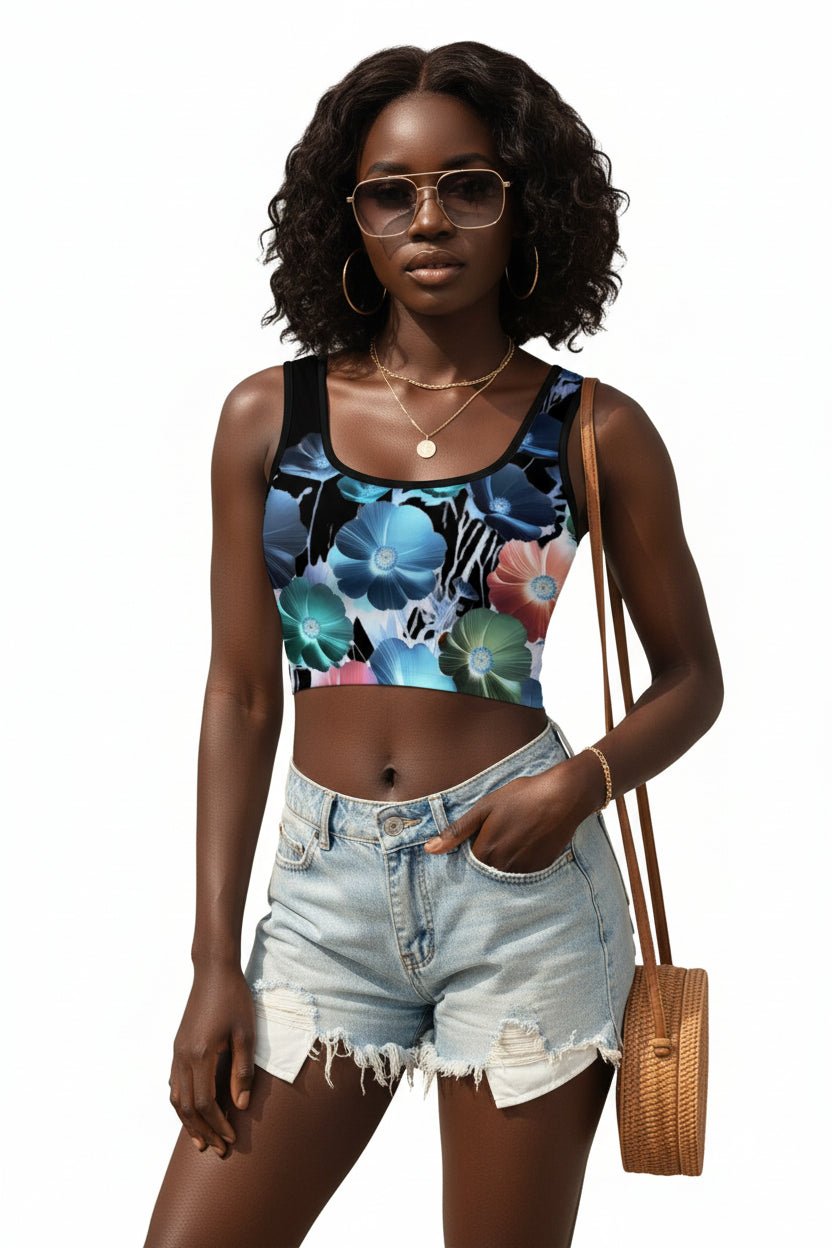 Cropped Women's Tank Top- Flower Print - InervoX