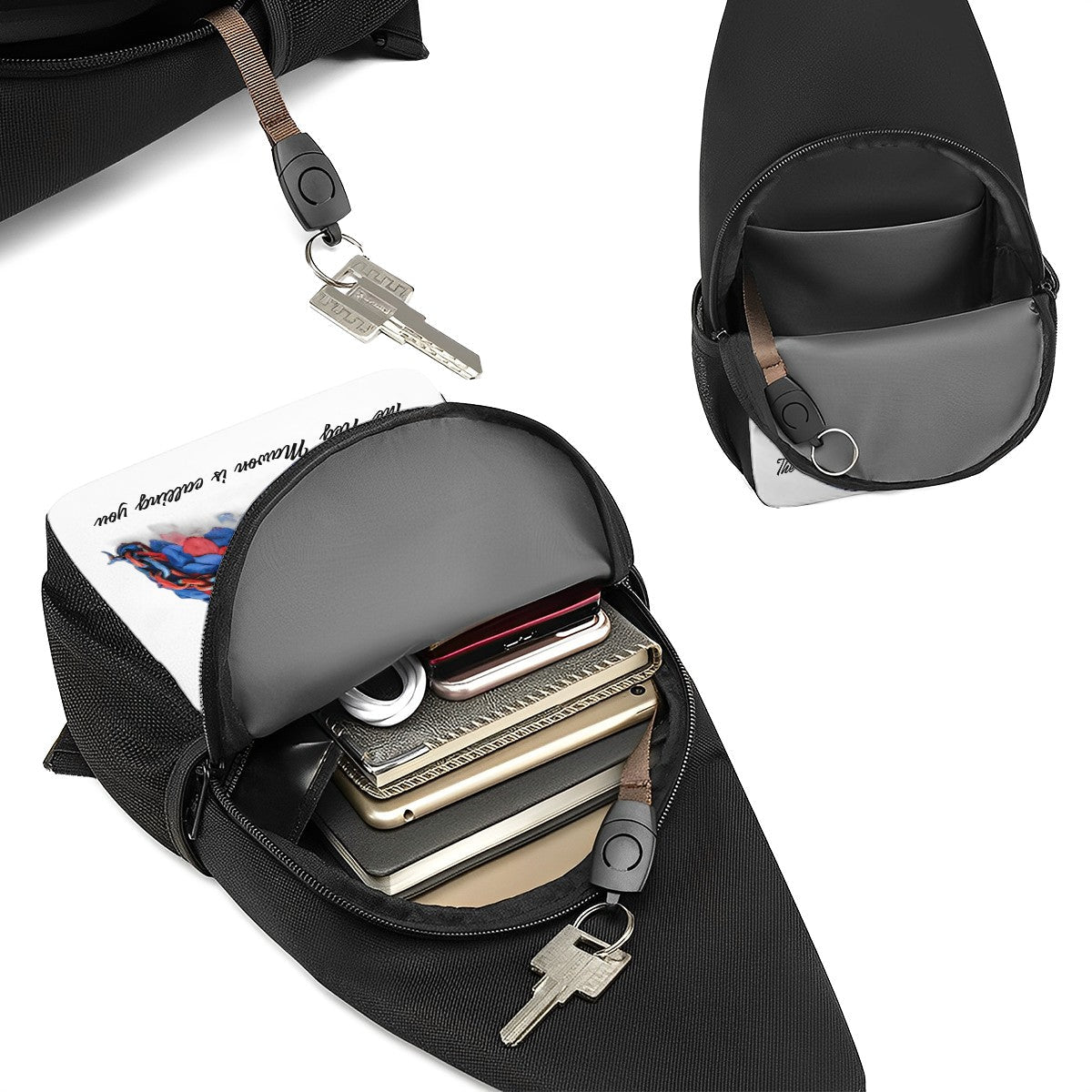 Crossbody Fanny Pack Chest Bag Neg Mawon calling Bleu- red petals - InervoX