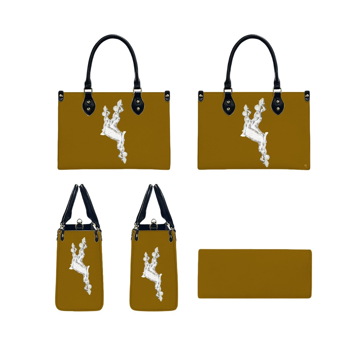 PU Tote Bag for Women with Artistic Neg Marron