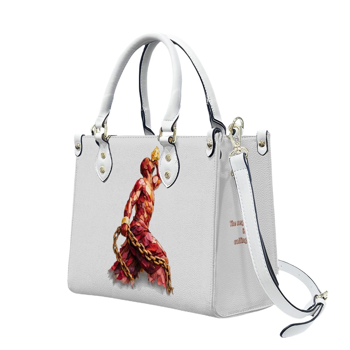 Sac cabas en PU pour femmes InervoX Vision jeune garçon Eldar Beleu et rouge Silhouette musclée sculptée dans des pétales rouges pixel clair Silhouette musclée sculptée dans des pétales X doré avec flammes entrelacées (1)