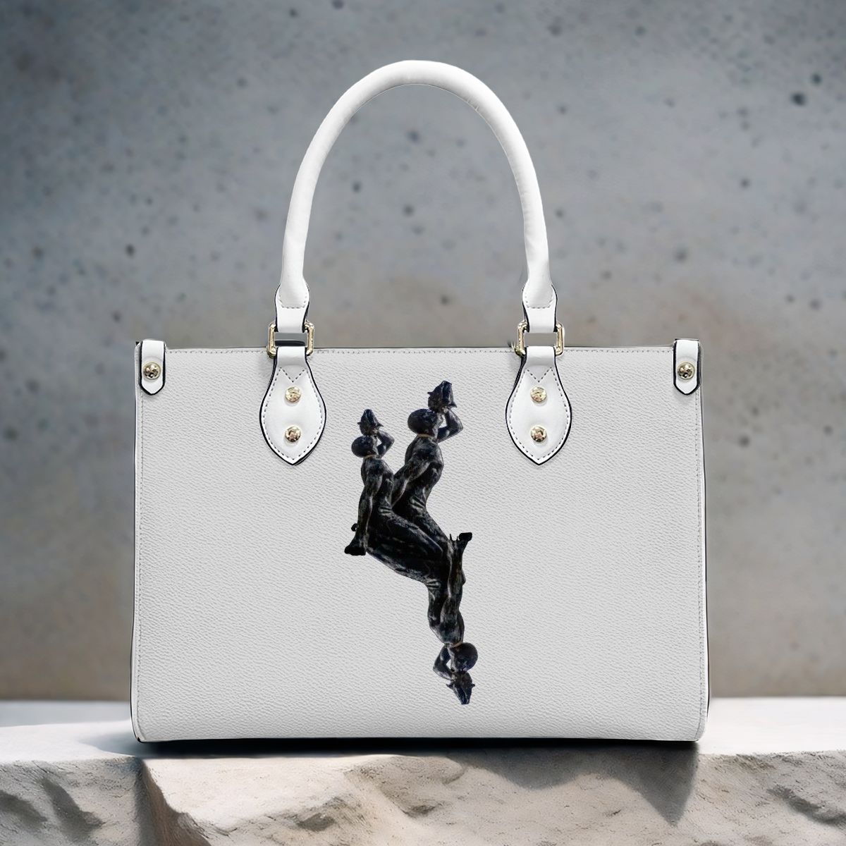 PU Tote Bag for Women with Artistic Neg Marron