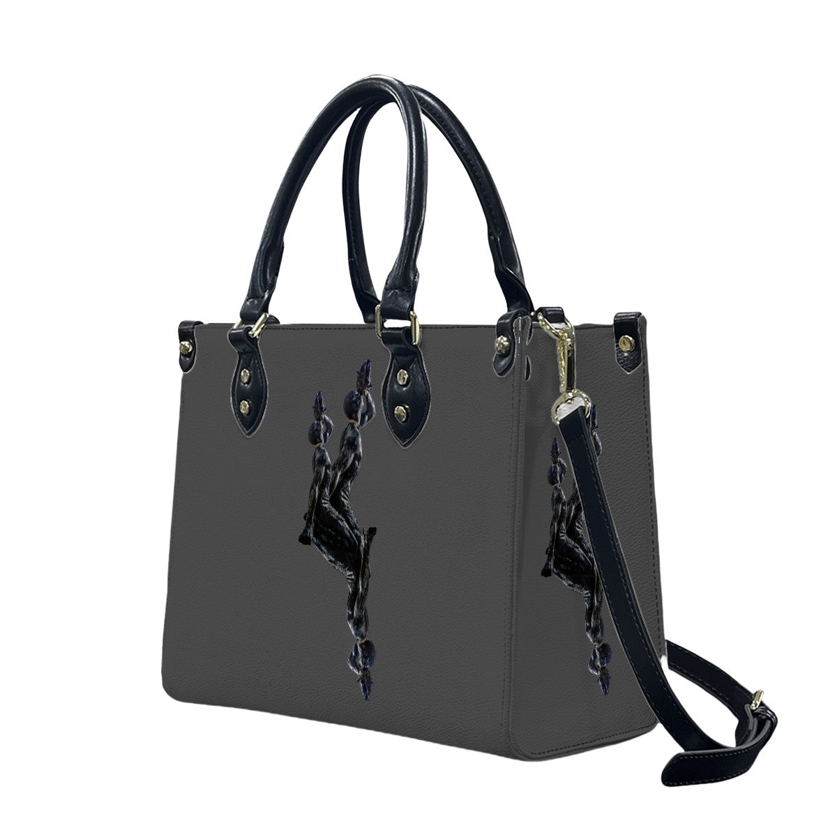 PU Tote Bag for Women with Artistic Neg Marron