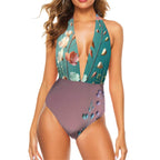 Deep V One Piece Swimsuit for Women - InervoX Edition Flower Design - InervoX