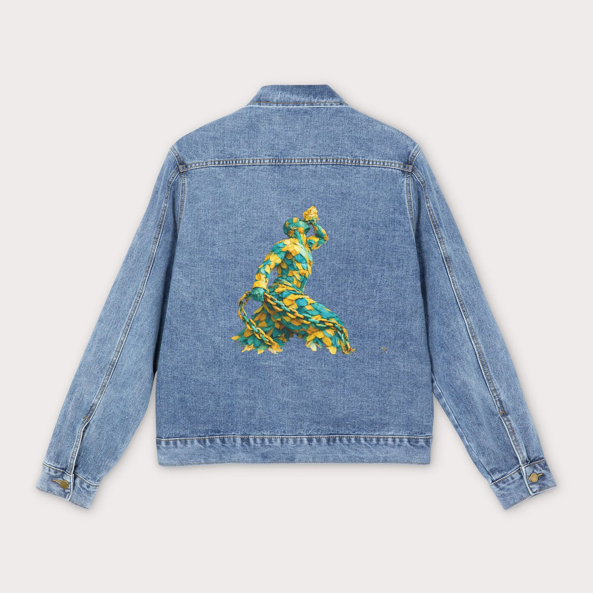 Denim Jacket - 3D Abstract Artwork Back Print Green & Yellow Neg Mawon - InervoX