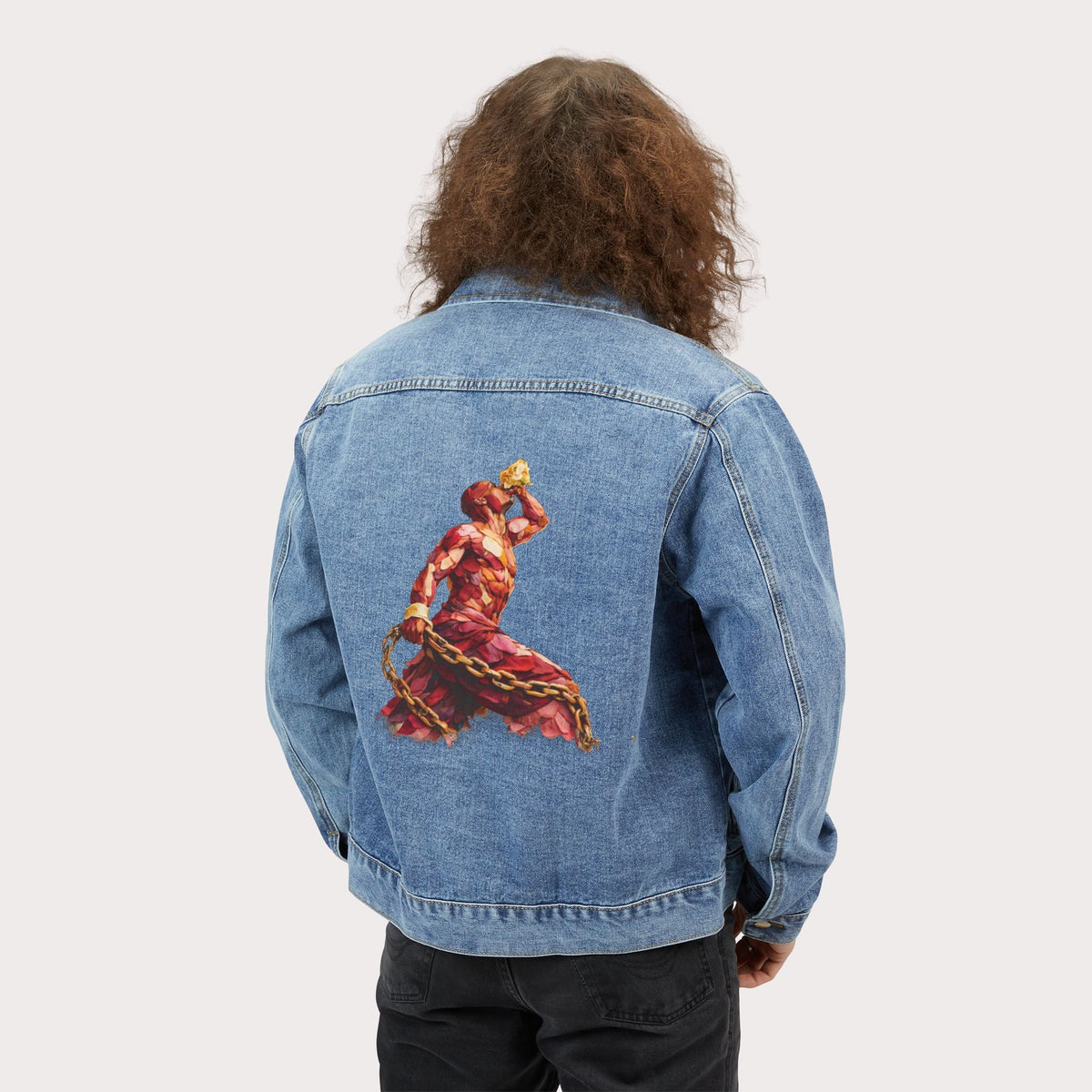 Denim Jacket - 3D Abstract Artwork Back Print Red & Blue Neg Mawon - InervoX