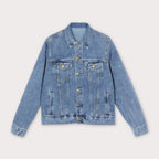 Denim Jacket - 3D Abstract Artwork Back Print Red & Blue Neg Mawon - InervoX