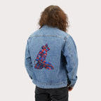 Denim Jacket - 3D Abstract Artwork Back Print Red & Blue Neg Mawon - InervoX