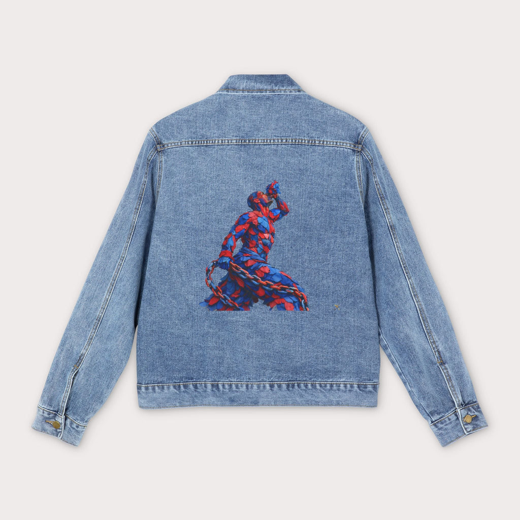 Denim Jacket - 3D Abstract Artwork Back Print Red & Blue Neg Mawon - InervoX