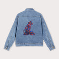 Denim Jacket - 3D Abstract Artwork Back Print Red & Blue Neg Mawon - InervoX