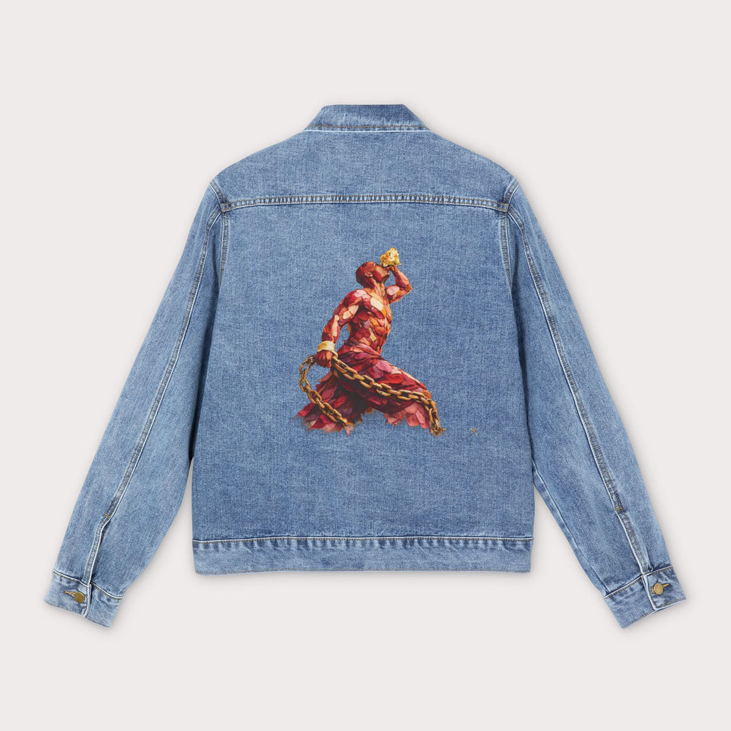 Denim Jacket-3D Abstract Artwork Back Print Red & Yellow Neg Mawon - InervoX