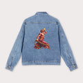 Denim Jacket-3D Abstract Artwork Back Print Red & Yellow Neg Mawon - InervoX