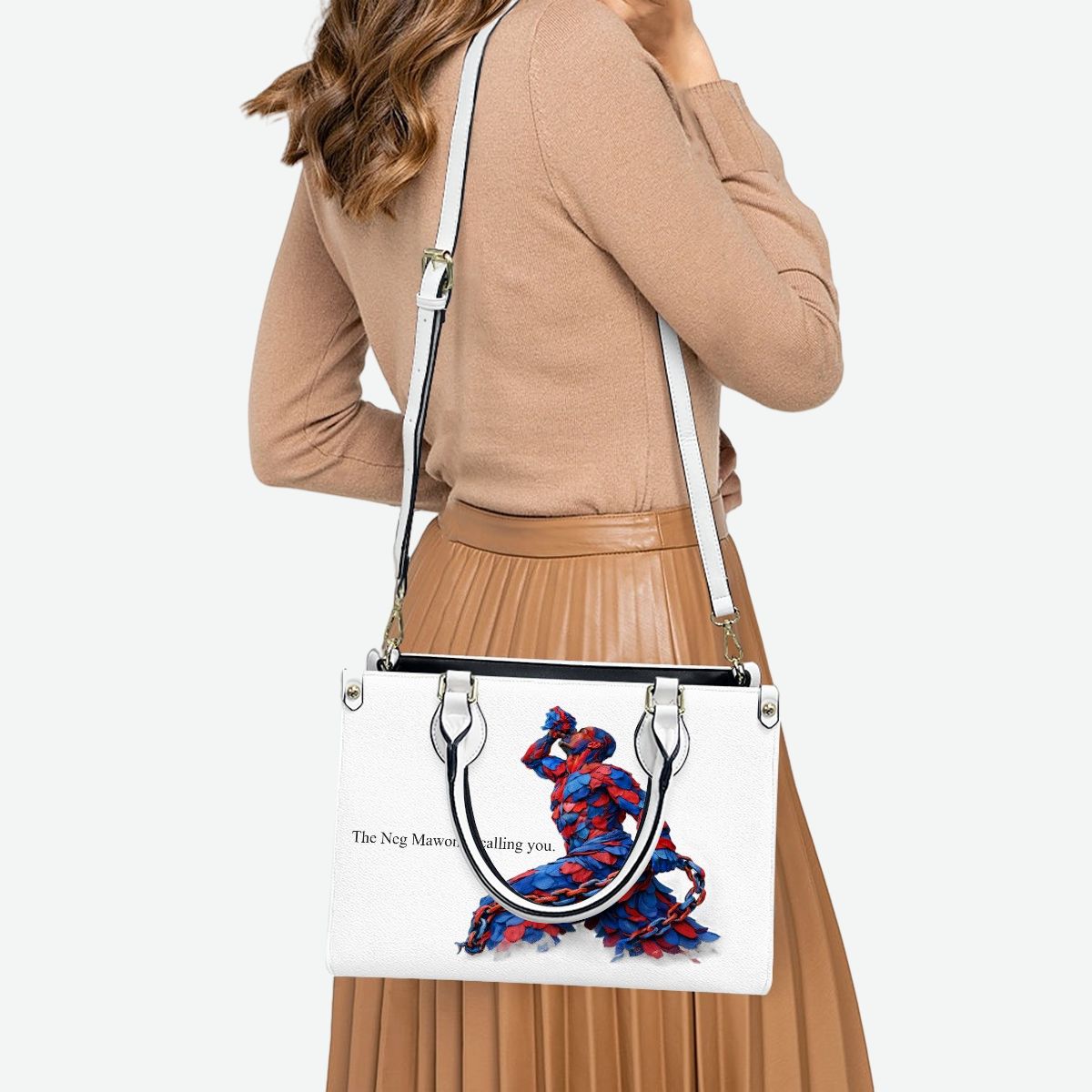 Neg Mawon Unchained PU Tote Bag – Blue & Red Petals