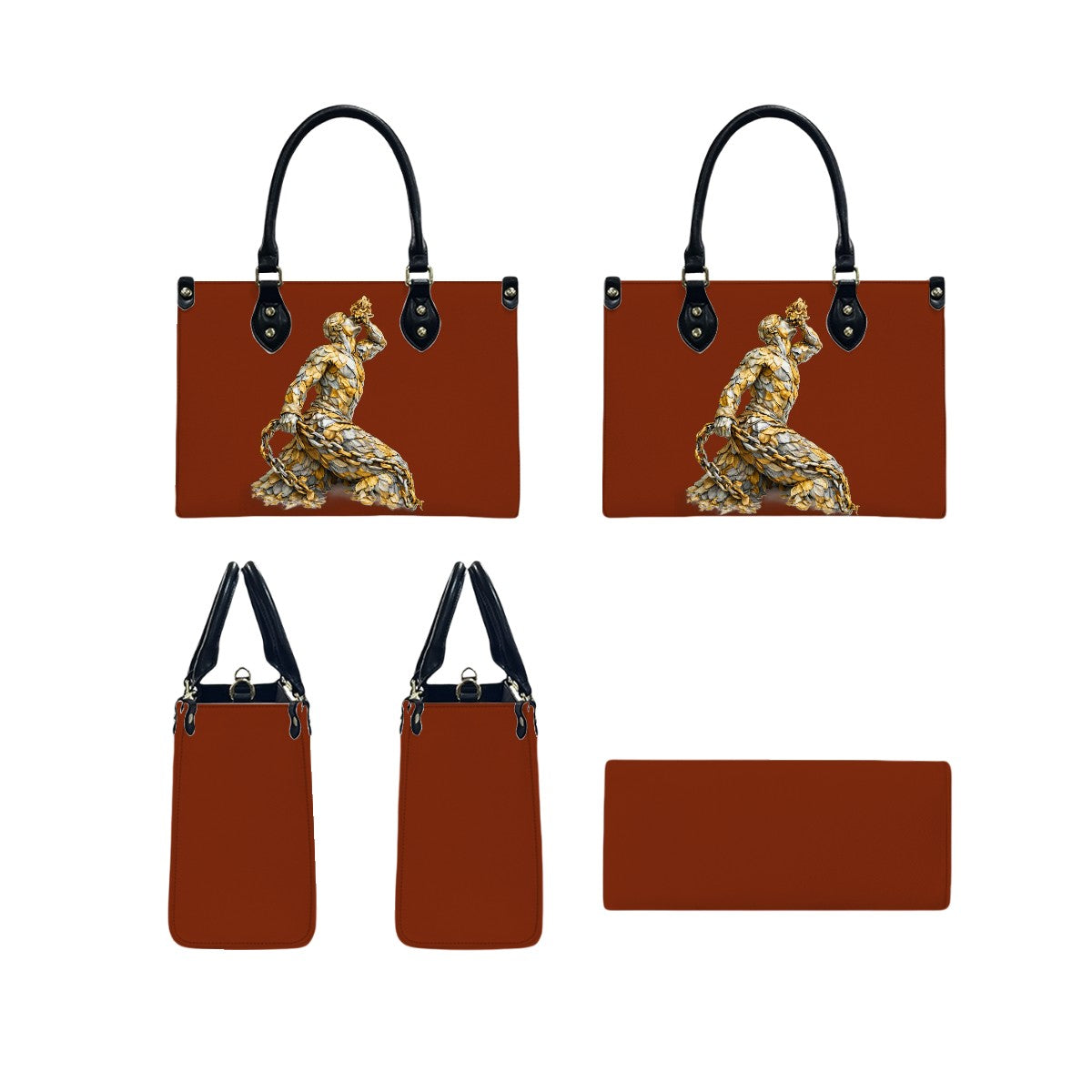 Women's PU Leather Tote Bag – Gold & Silver Neg Mawon Design | Luxury Everyday Shoulder Bag
