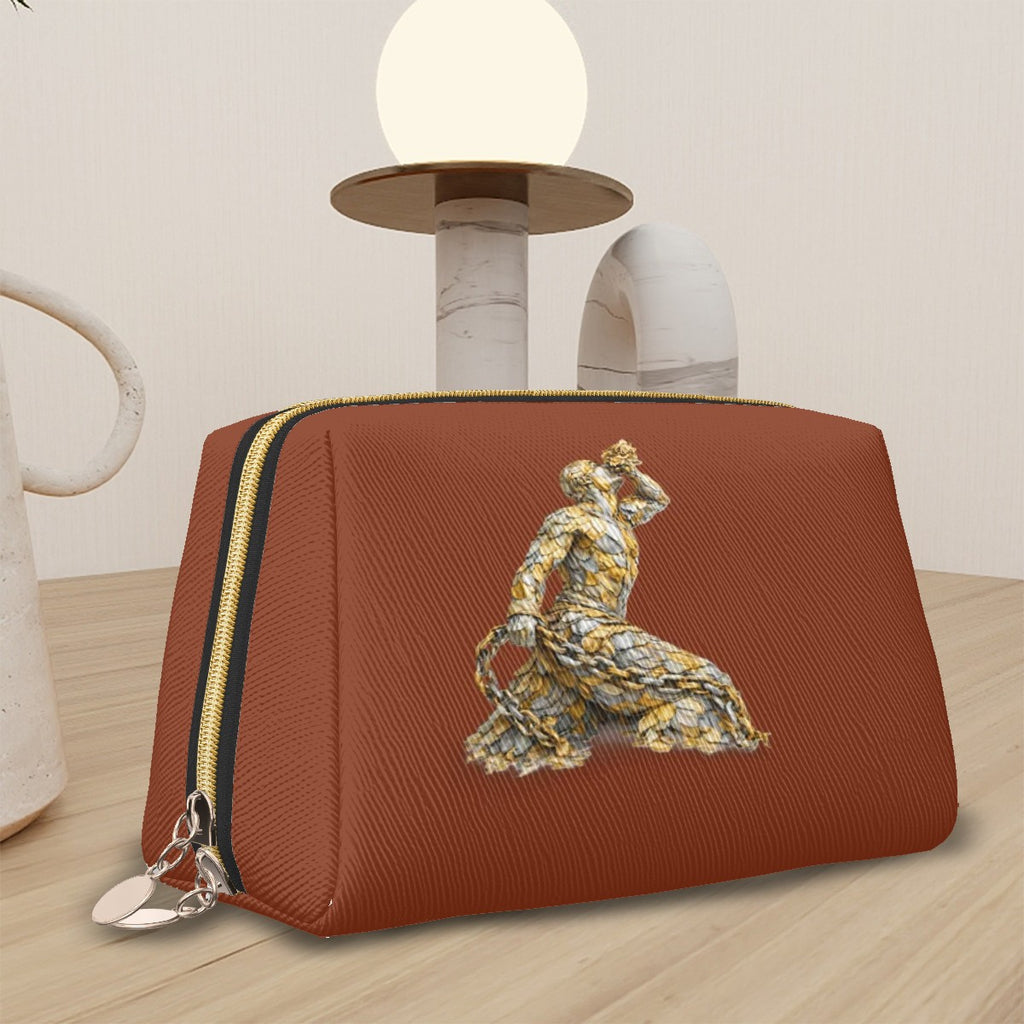 Women's Faux Leather Makeup Bag – Gold & Silver Neg Mawon Edition | Luxury Cosmetic Pouch
