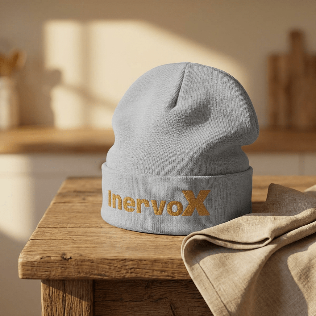 Embroidered Knit Beanie- InervoX Gold Sparkle Logo - InervoX