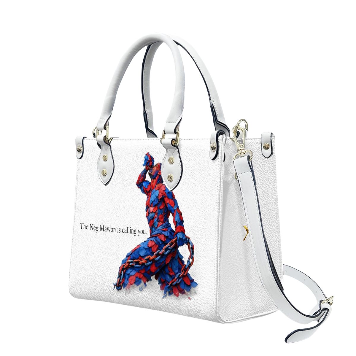 Neg Mawon Unchained PU Tote Bag – Blue & Red Petals